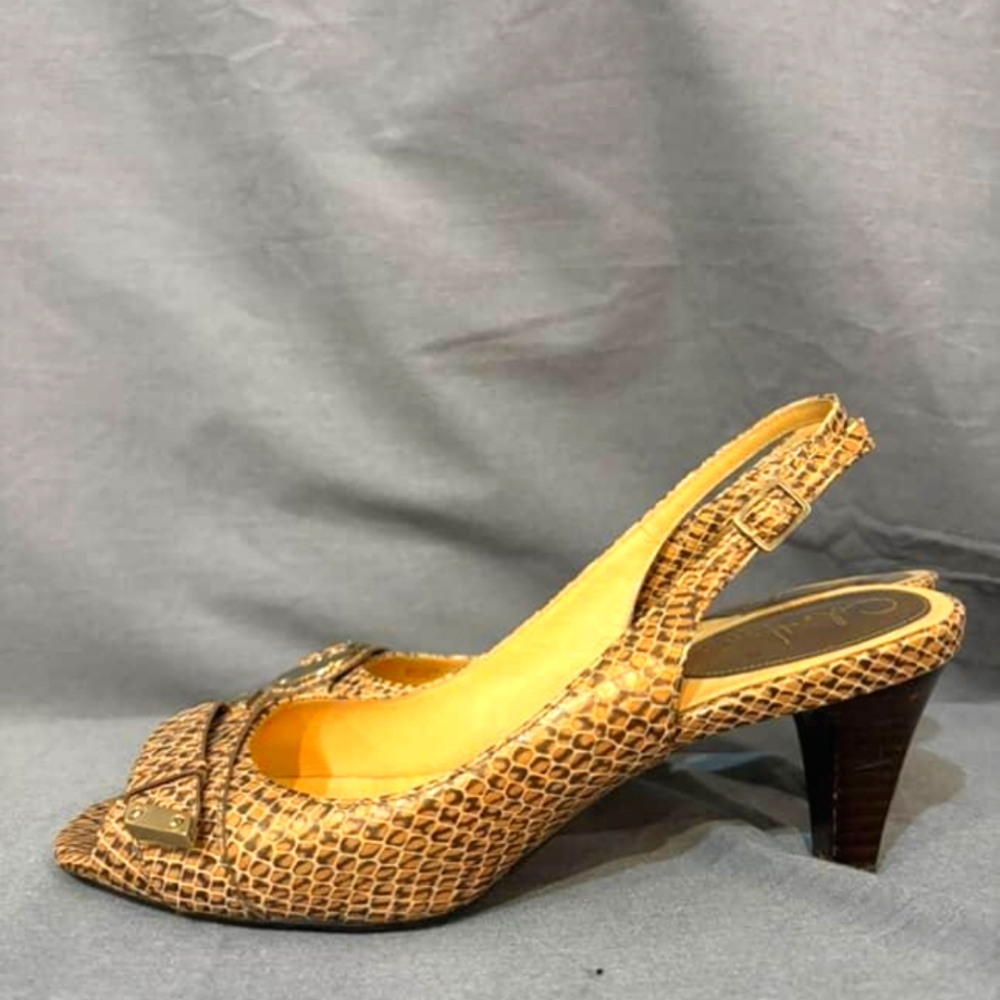 Cole Haan Tan Snake Print Slingback Heels